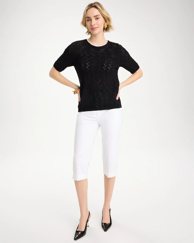 Pointelle Blanket-Stitch Pullover Sweater - image 2